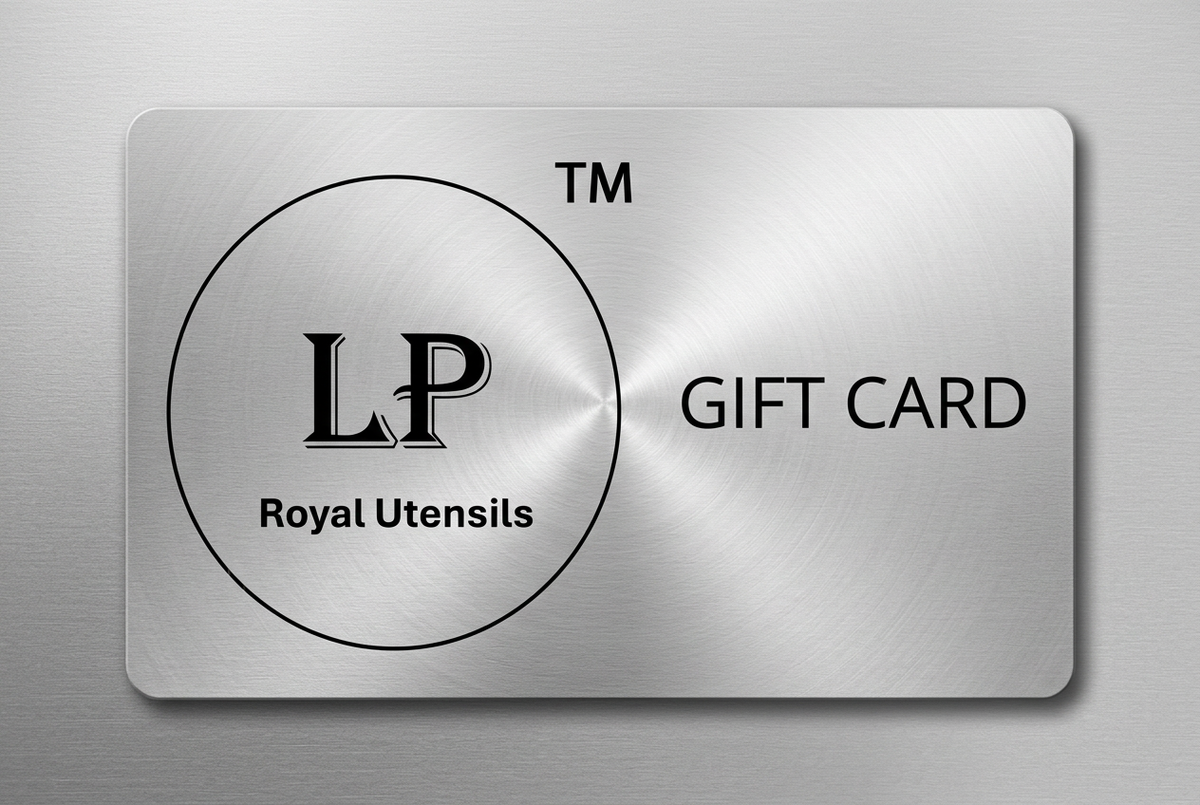 LP Royal Utensils gift card with a brushed metallic background