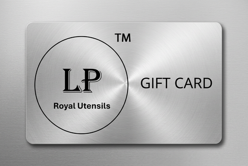 LP Royal Utensils gift card with a brushed metallic background