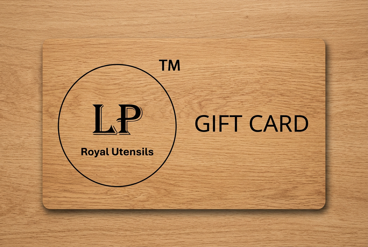 LP Royal Utensils gift card with a wood-only background