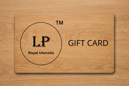 LP Royal Utensils gift card with a wood-only background