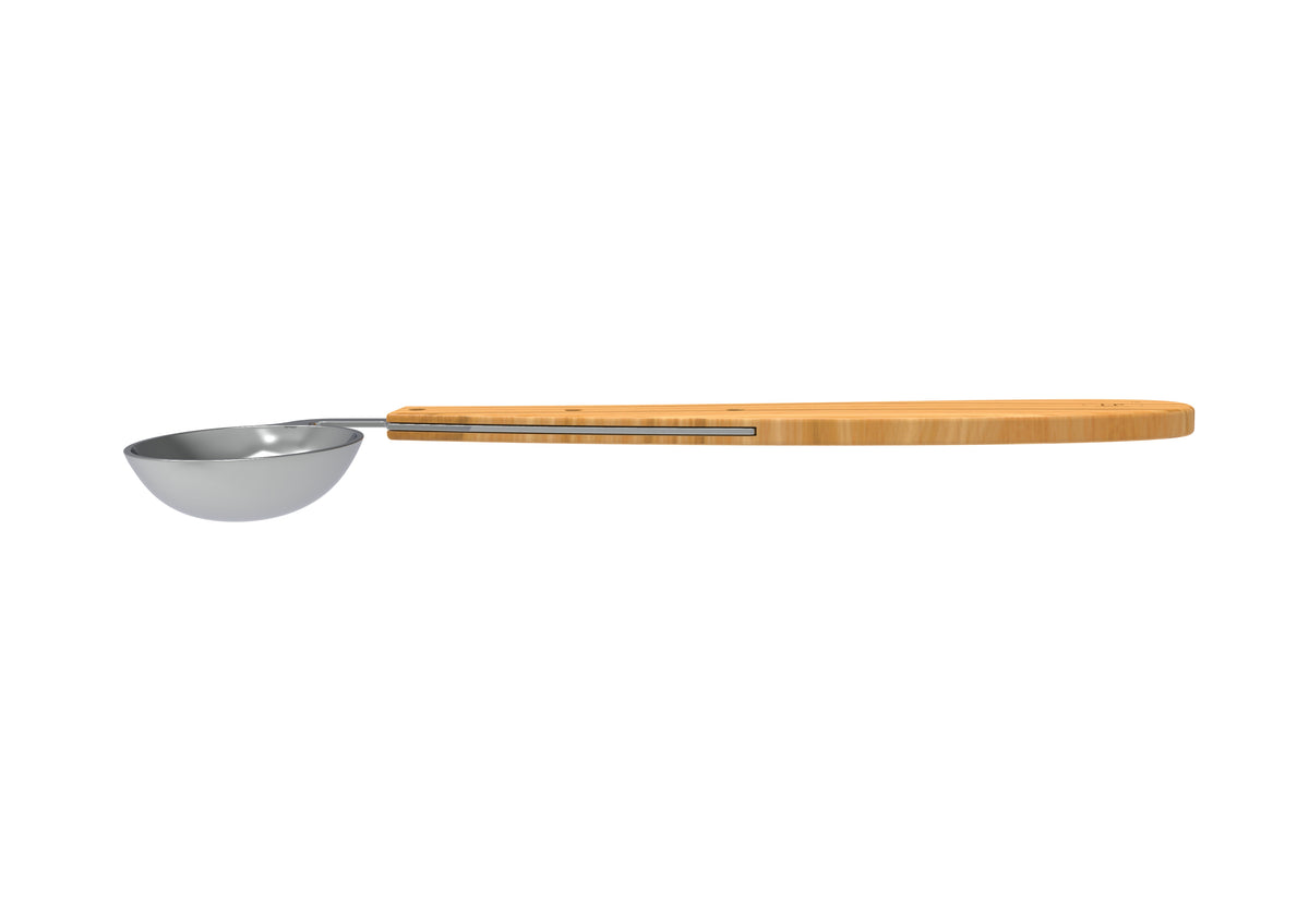 LP Royal Wooden Handle Soup Spoon showing a polished wooden handle and stainless steel bowl, ideal for serving soup.