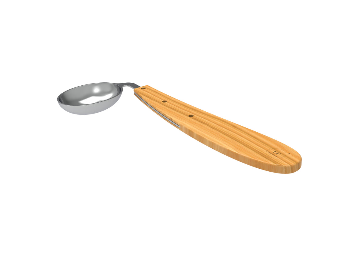 LP Royal wooden handle soup spoon with a polished finish and ergonomic design for comfortable serving and eating.